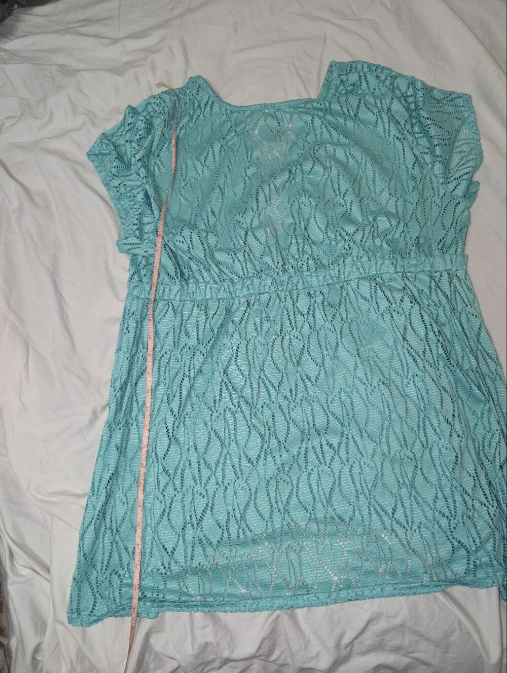 Catalina Aqua Crochet Swim Coverup with Ruched Waist